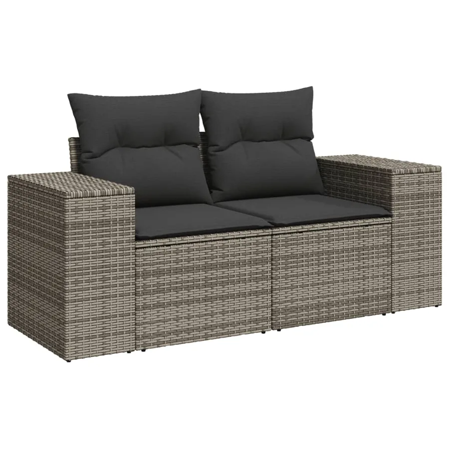 Salon de jardin 11 pcs avec coussins gris résine tressée - 6