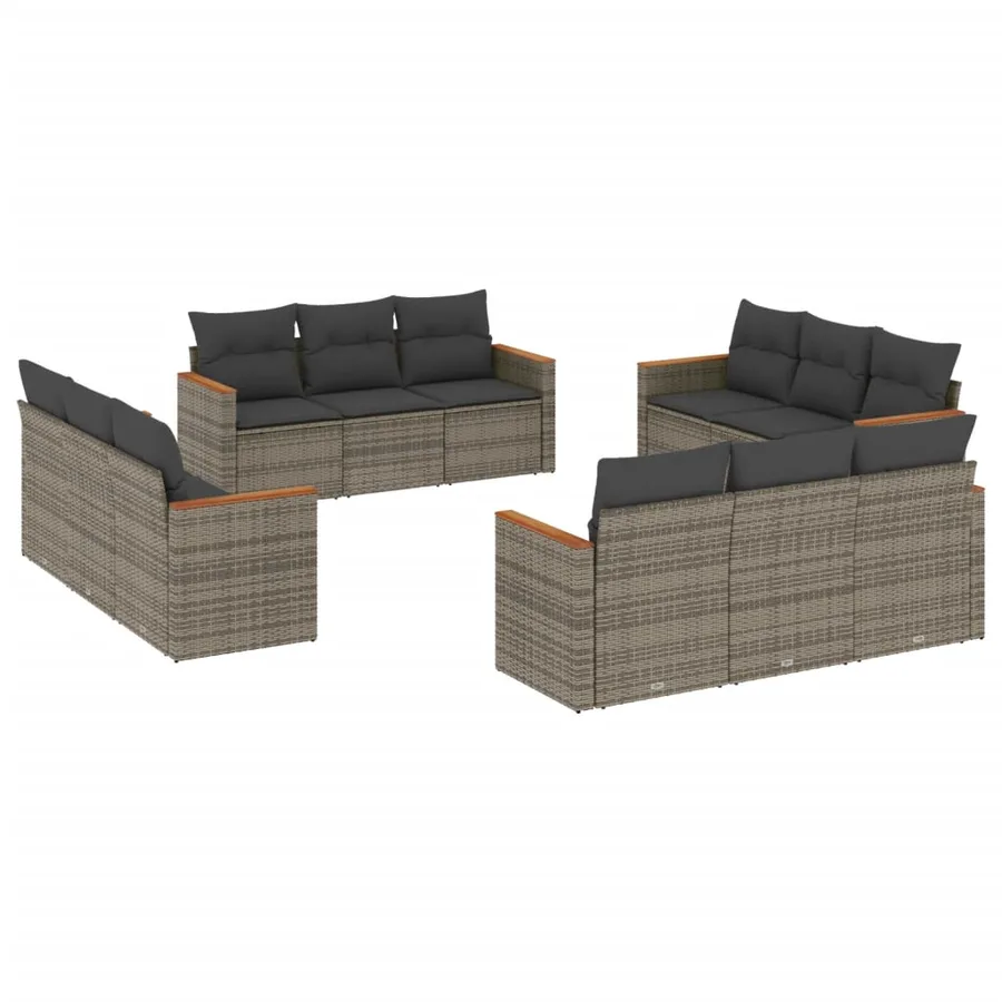 Salon de jardin avec coussins 12 pcs gris résine tressée - 2