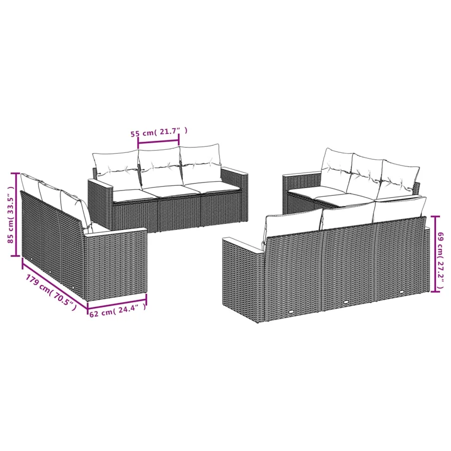 Salon de jardin avec coussins 12 pcs gris résine tressée - 3