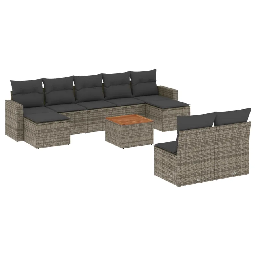 Salon de jardin avec coussins 10 pcs gris résine tressée - 2