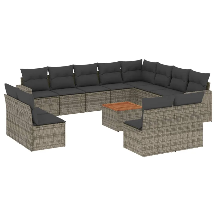 Salon de jardin avec coussins 13 pcs gris résine tressée - 2