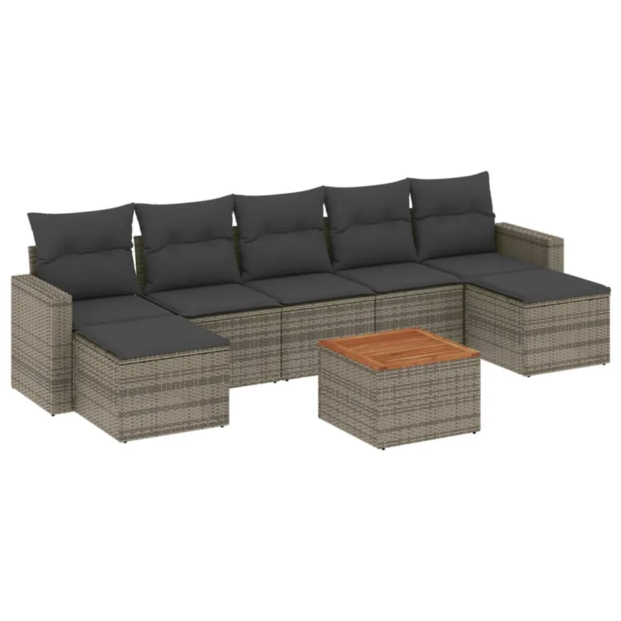 Salon de jardin 8 pcs avec coussins gris résine tressée - 2