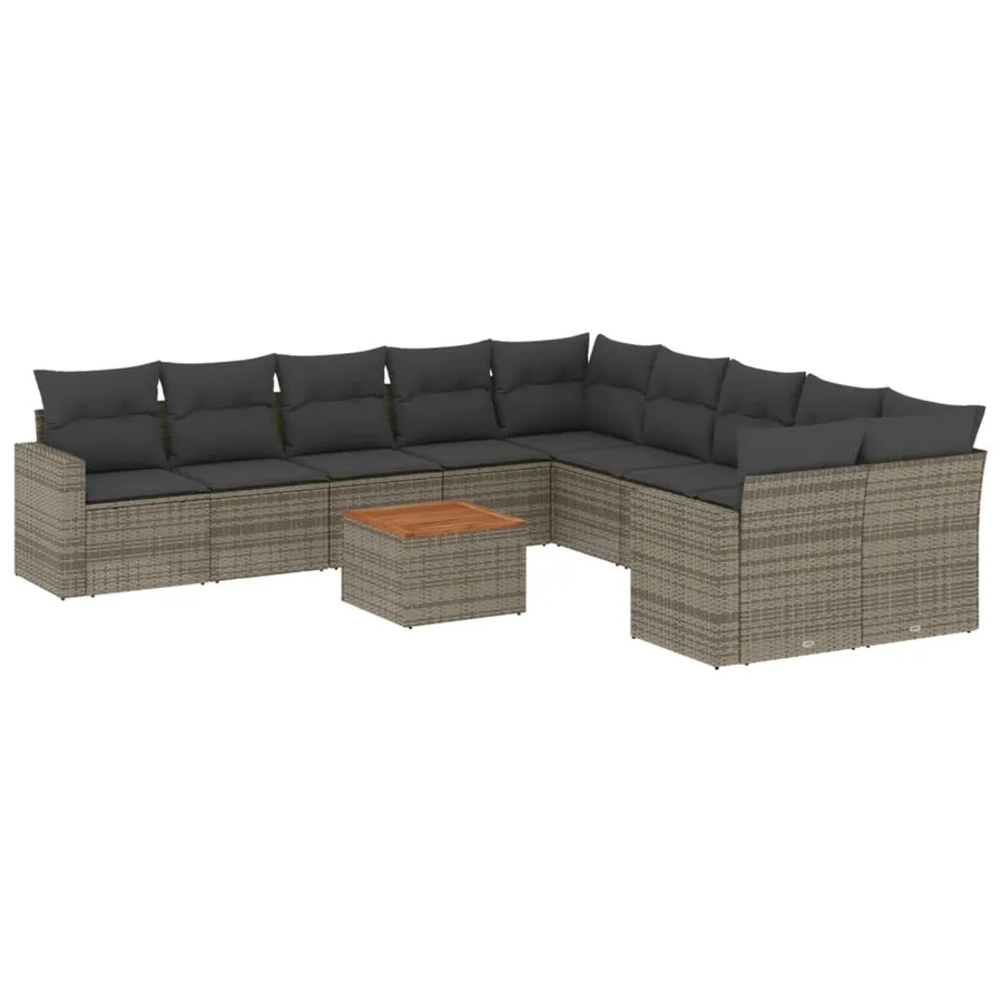 Salon de jardin 11 pcs avec coussins gris résine tressée - 2