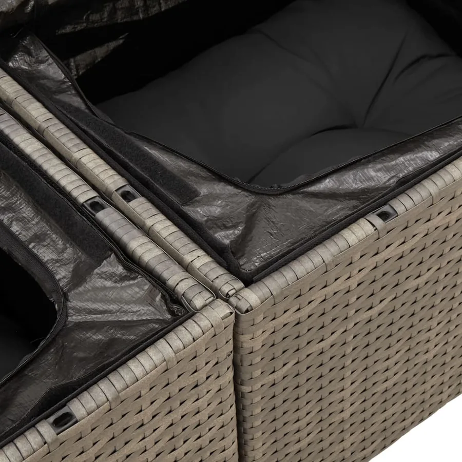 Salon de jardin avec coussins 10 pcs gris résine tressée - 10