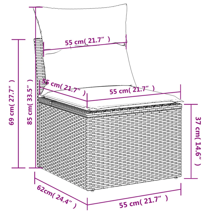 Salon de jardin avec coussins 10 pcs gris résine tressée - 12