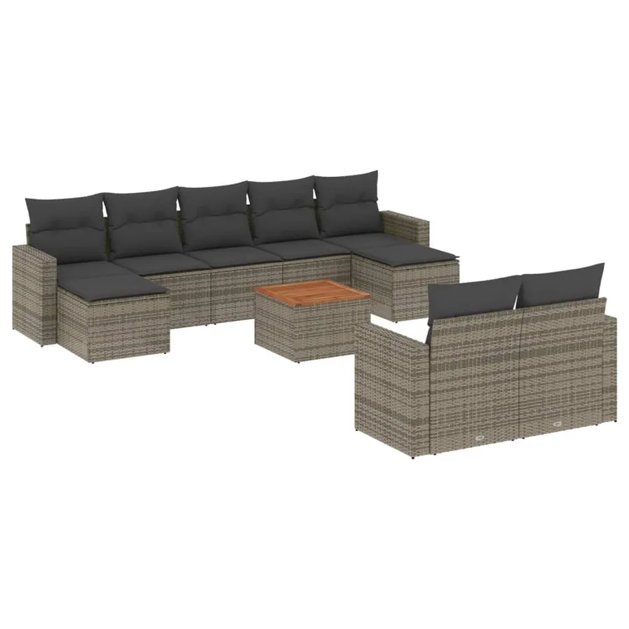 Salon de jardin avec coussins 10 pcs gris résine tressée - 2
