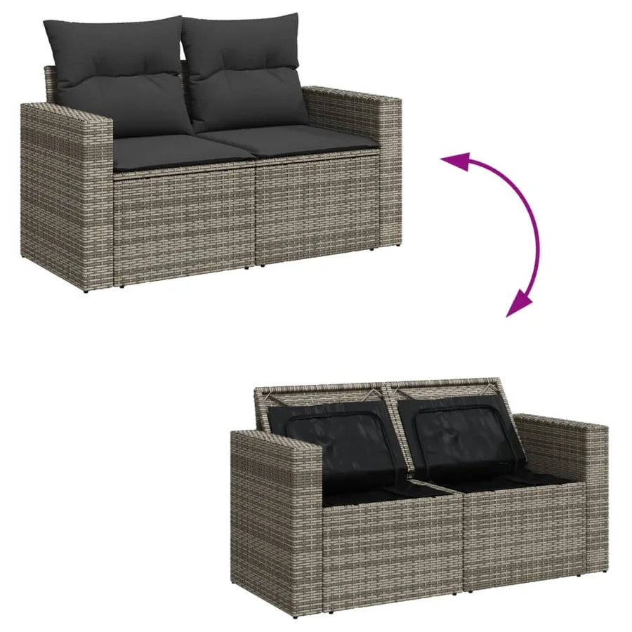 Salon de jardin avec coussins 10 pcs gris résine tressée - 6