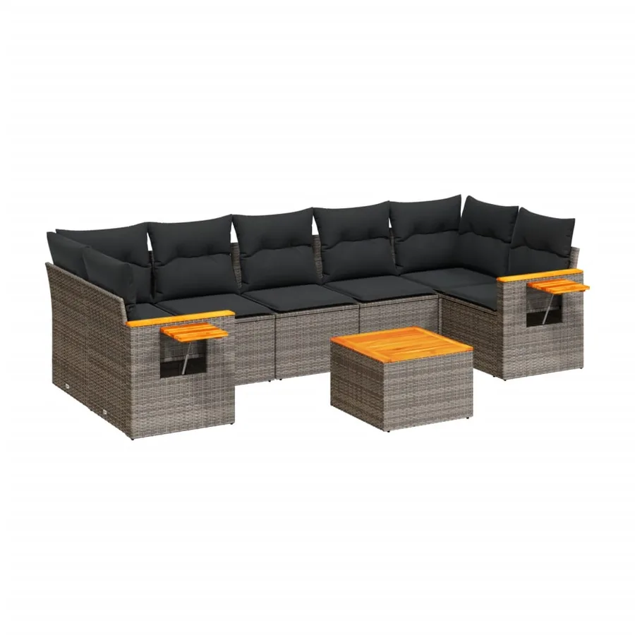 Salon de jardin 8 pcs avec coussins gris résine tressée - 2