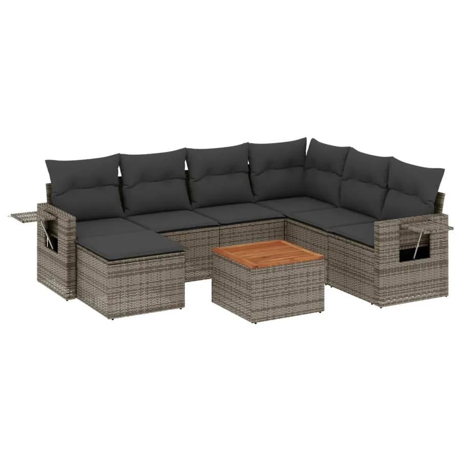 Salon de jardin 8 pcs avec coussins gris résine tressée - 2