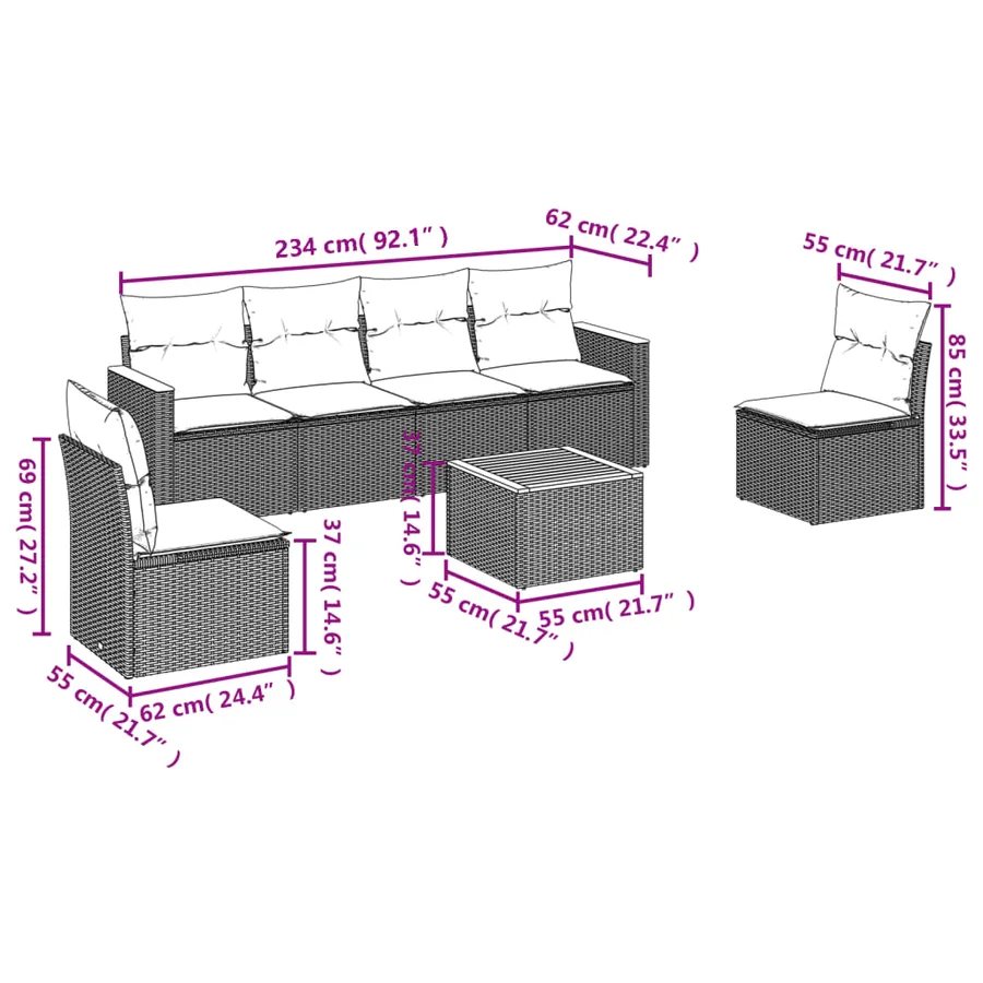 Salon de jardin avec coussins 7 pcs gris résine tressée - 3