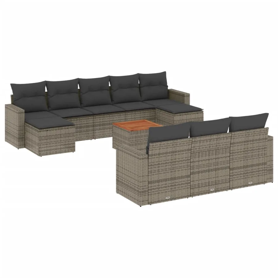 Salon de jardin 11 pcs avec coussins gris résine tressée - 2