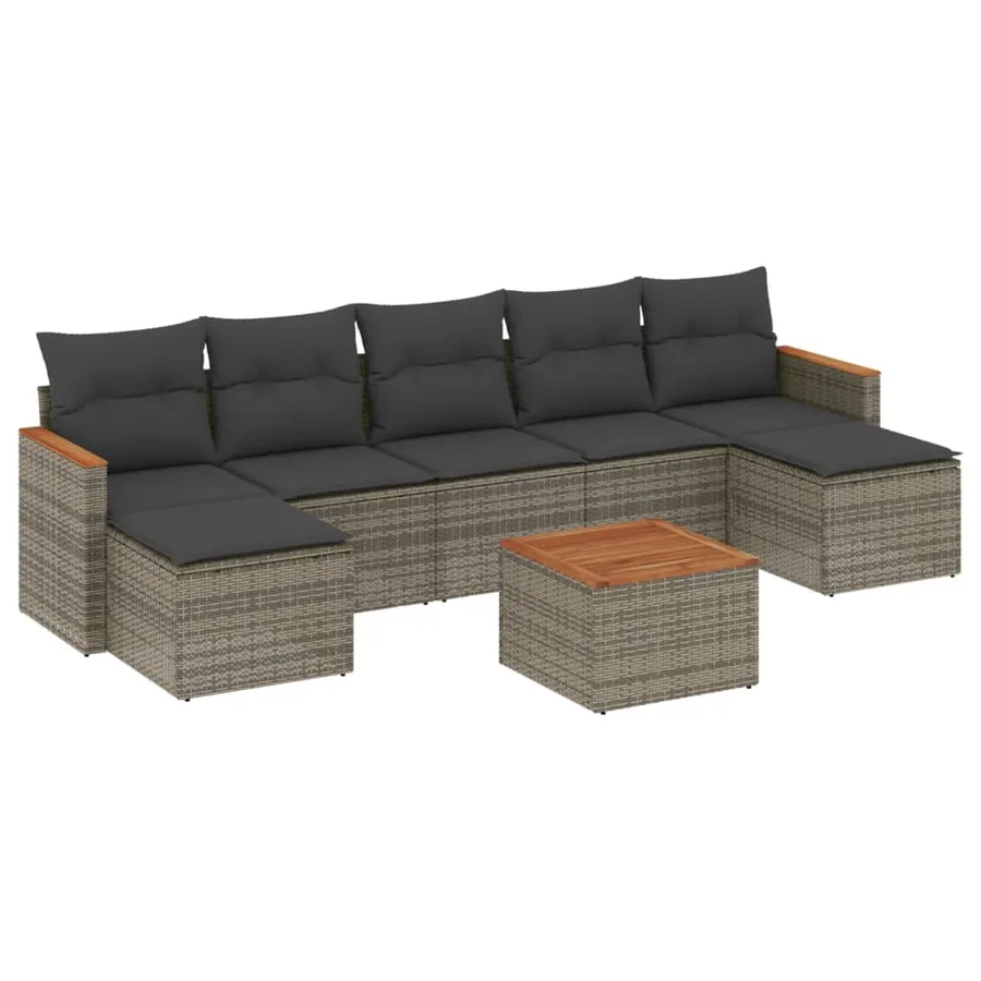 Salon de jardin 8 pcs avec coussins gris résine tressée - 2