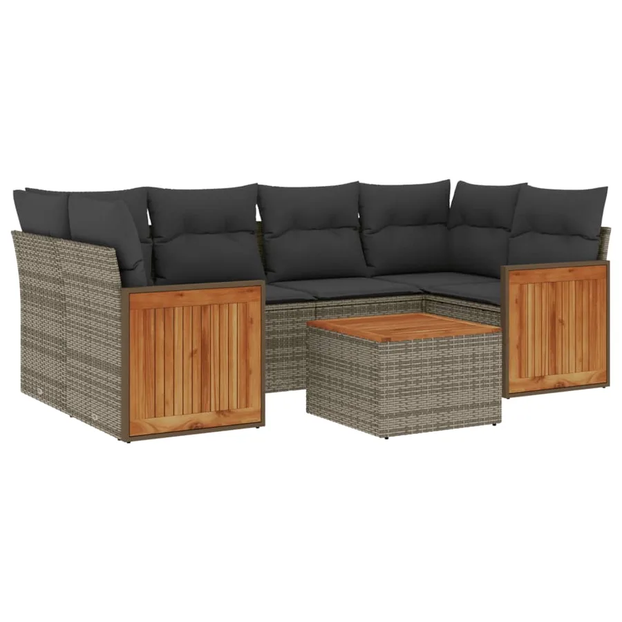 Salon de jardin avec coussins 7 pcs gris résine tressée - 2