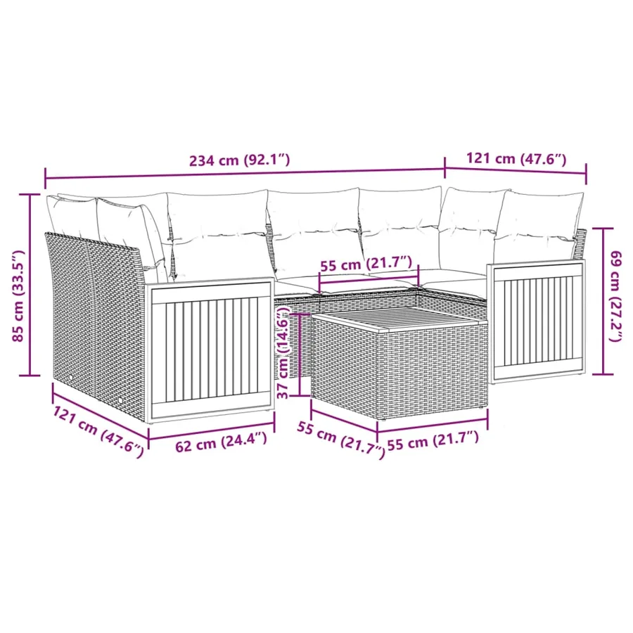 Salon de jardin avec coussins 7 pcs gris résine tressée - 3