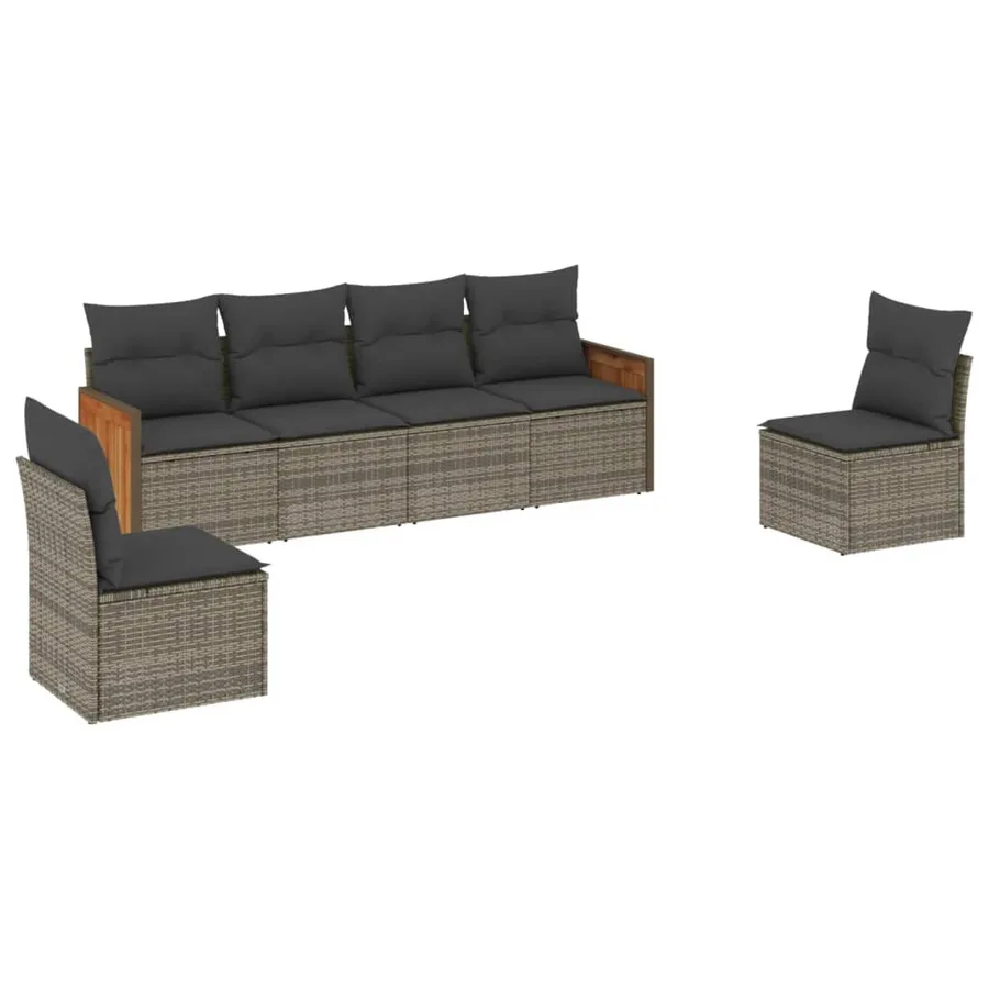 Salon de jardin 6 pcs avec coussins gris résine tressée - 2