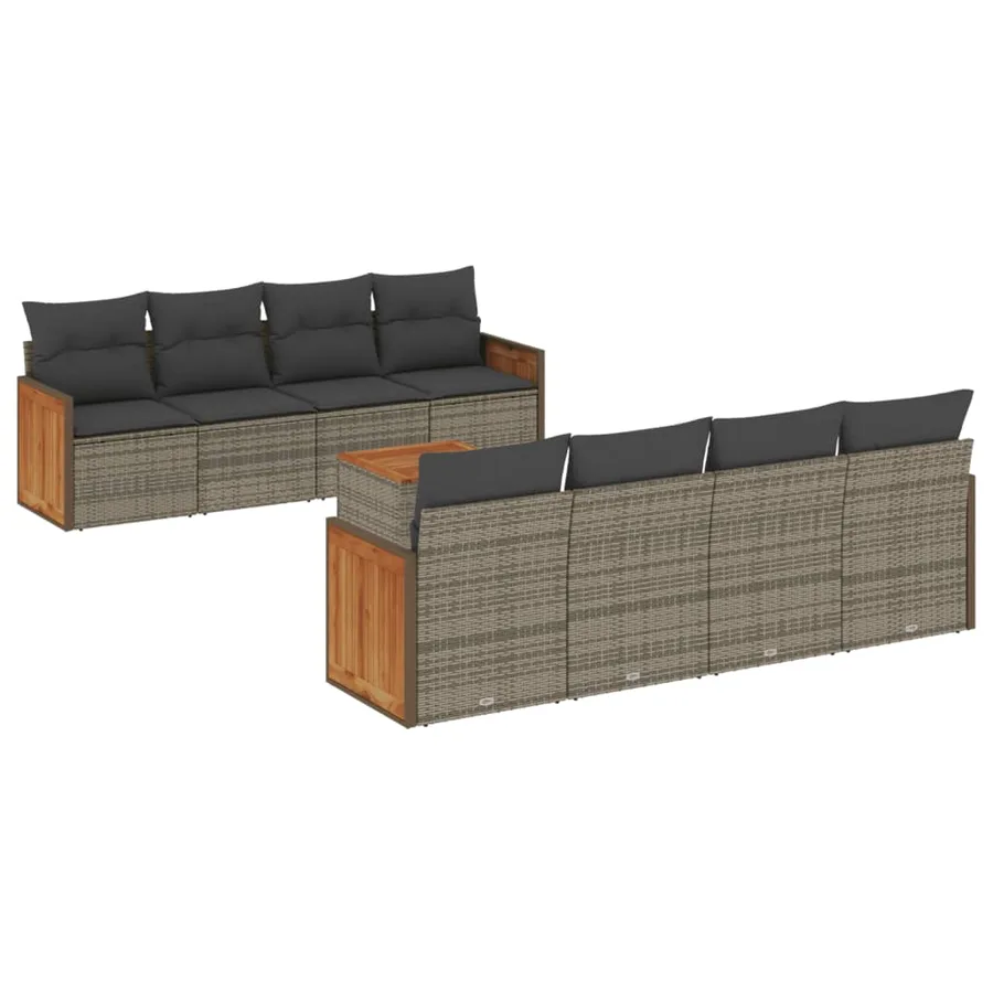 Salon de jardin 9 pcs avec coussins gris résine tressée - 2