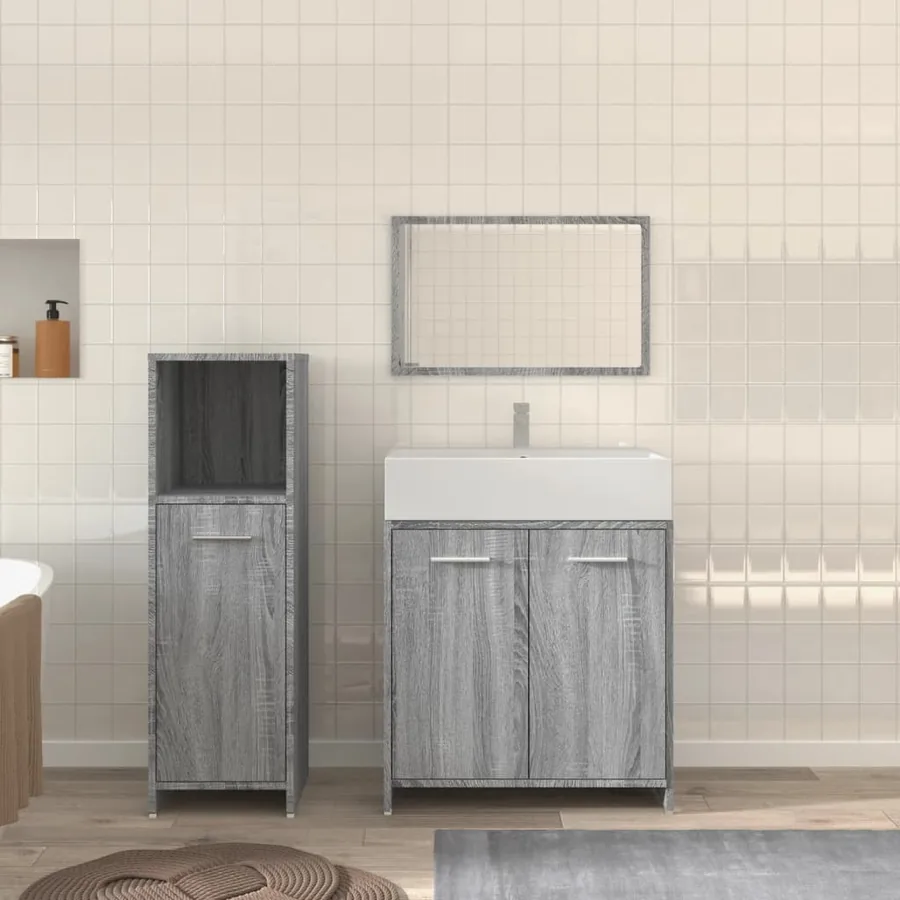 Ensemble de meubles de salle de bain 3 pcs Sonoma gris