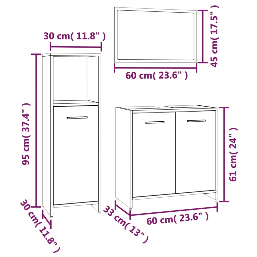 Ensemble de meubles de salle de bain 3 pcs Sonoma gris - 10