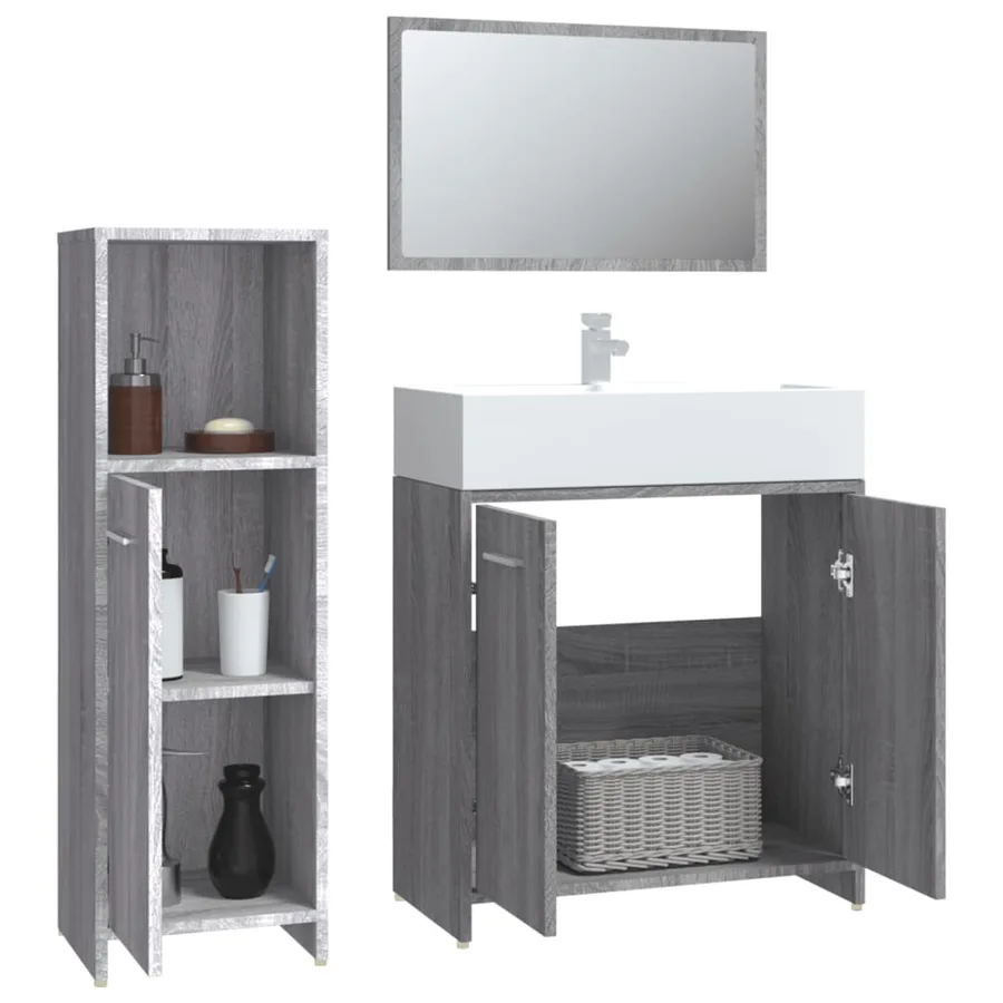 Ensemble de meubles de salle de bain 3 pcs Sonoma gris - 4