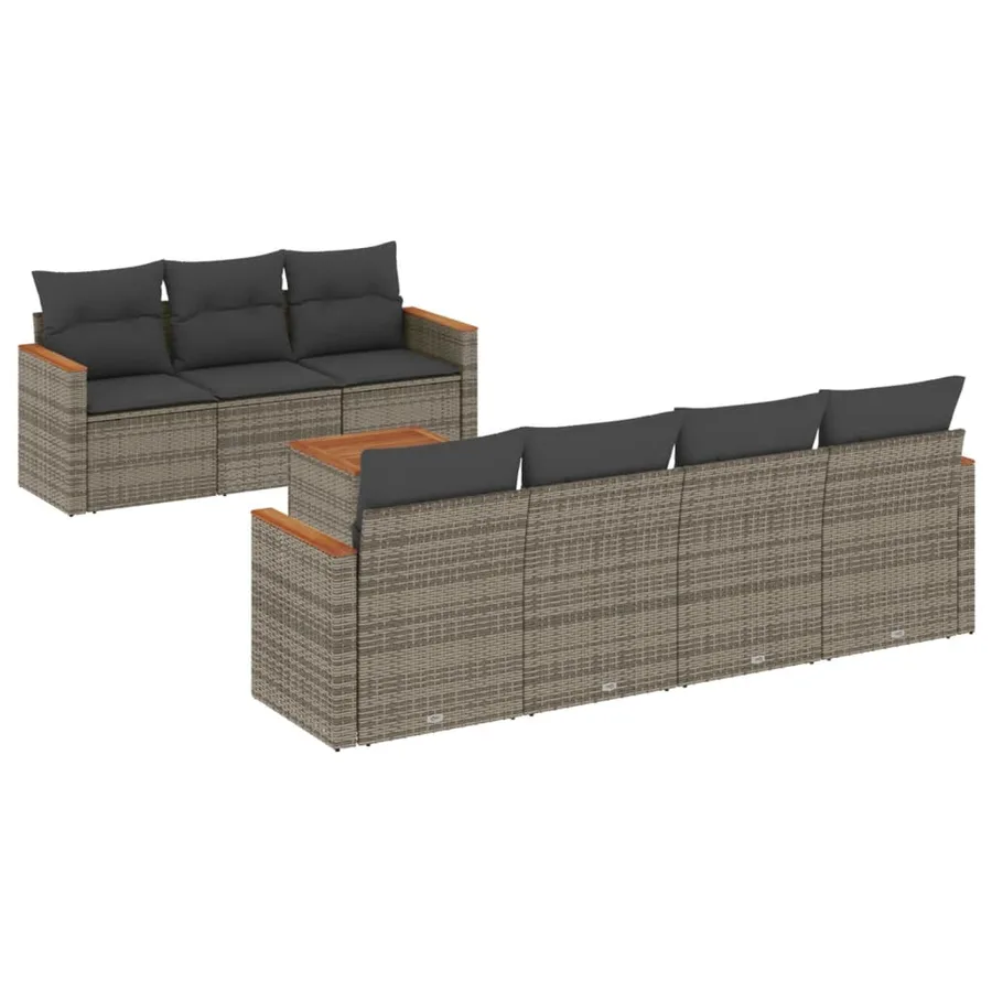 Salon de jardin 8 pcs avec coussins gris résine tressée - 2