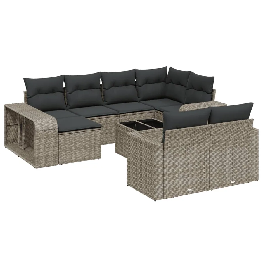 Salon de jardin 11 pcs avec coussins gris résine tressée - 2