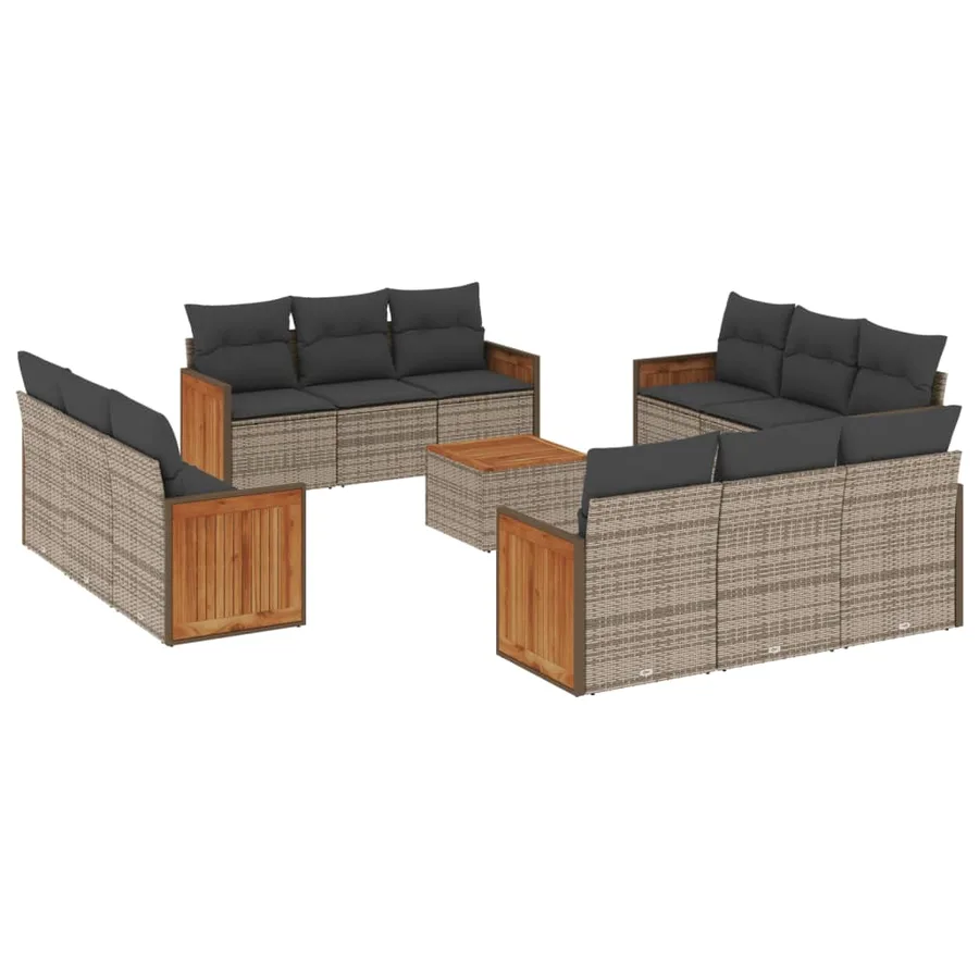 Salon de jardin avec coussins 13 pcs gris résine tressée - 2
