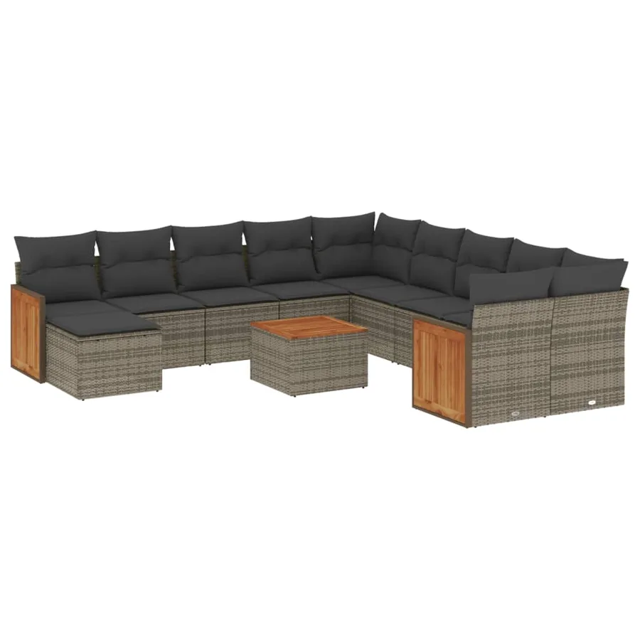 Salon de jardin avec coussins 12 pcs gris résine tressée - 2