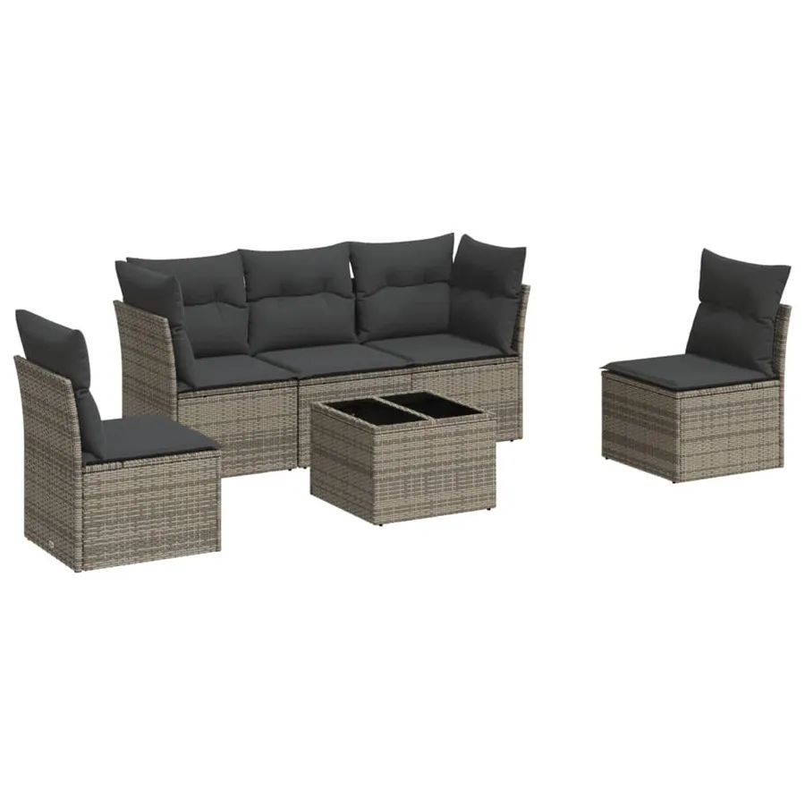Salon de jardin 6 pcs avec coussins gris résine tressée - 2