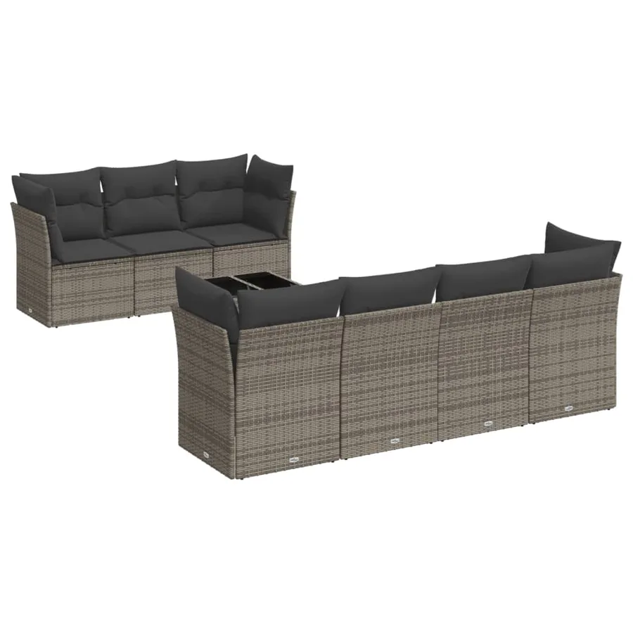 Salon de jardin 8 pcs avec coussins gris résine tressée - 2