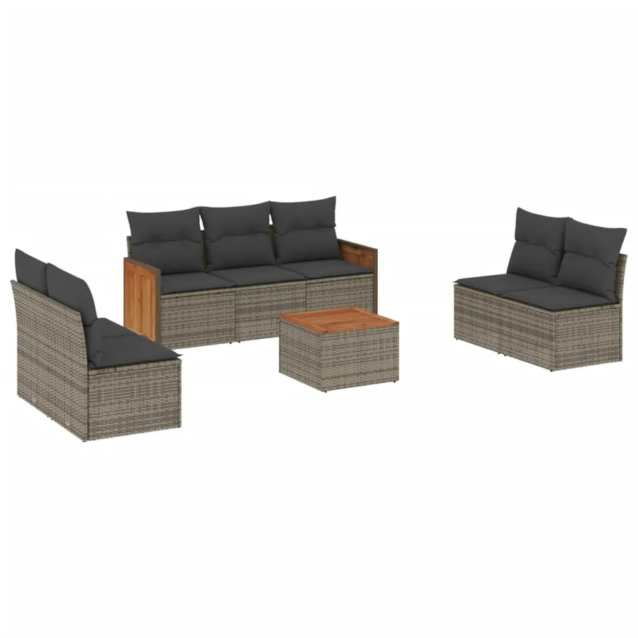 Salon de jardin 8 pcs avec coussins gris résine tressée - 2