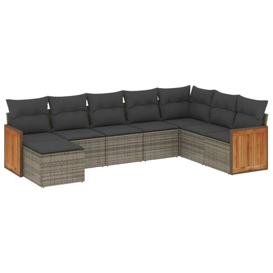 Salon de jardin 8 pcs avec coussins gris résine tressée - 2