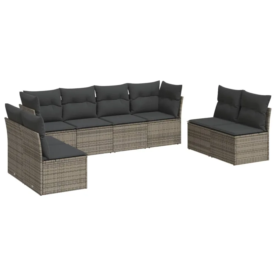 Salon de jardin 8 pcs avec coussins gris résine tressée - 2
