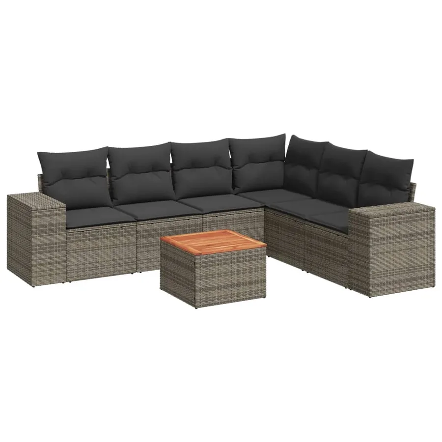 Salon de jardin avec coussins 7 pcs gris résine tressée - 2