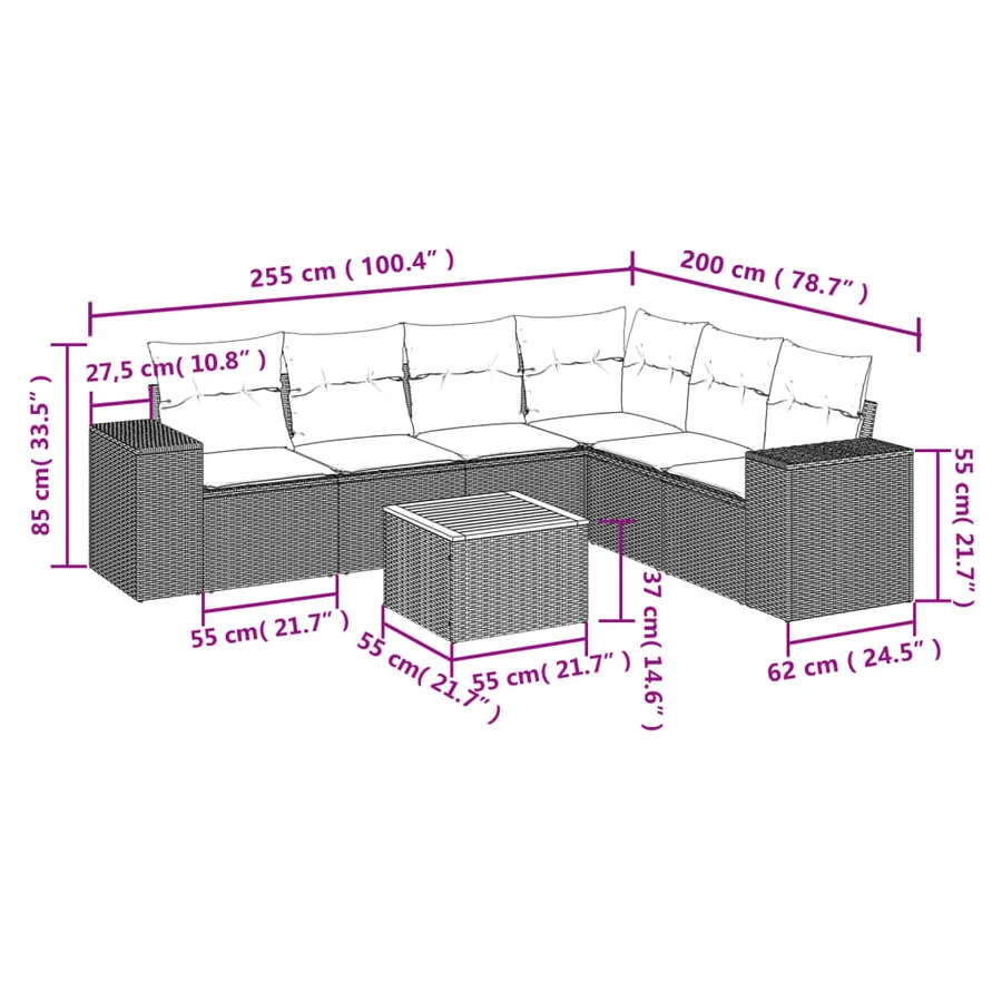 Salon de jardin avec coussins 7 pcs gris résine tressée - 3