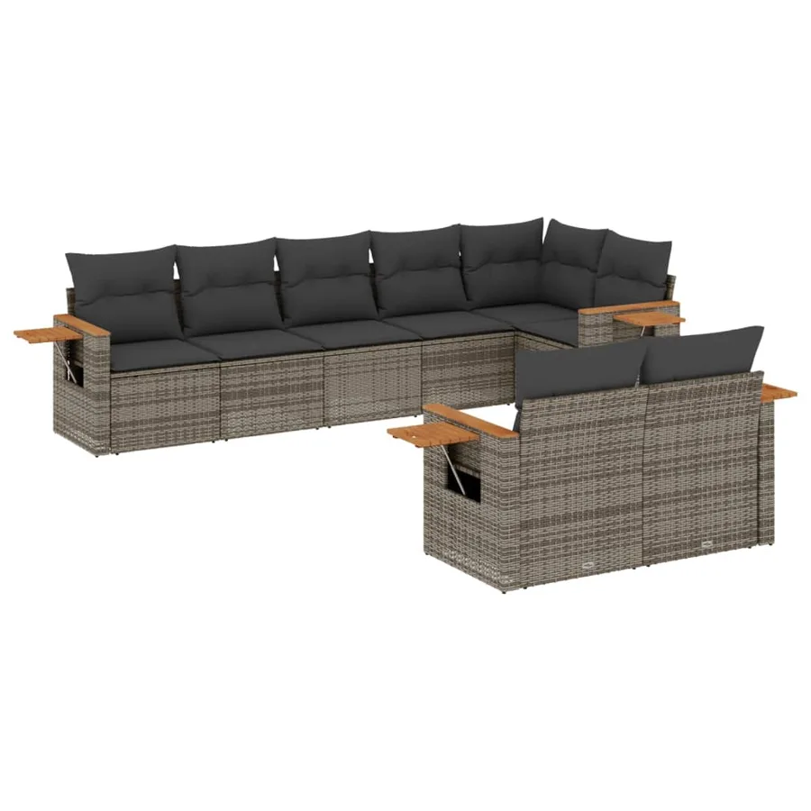 Salon de jardin 8 pcs avec coussins gris résine tressée - 2