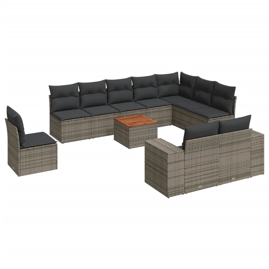 Salon de jardin 11 pcs avec coussins gris résine tressée - 2