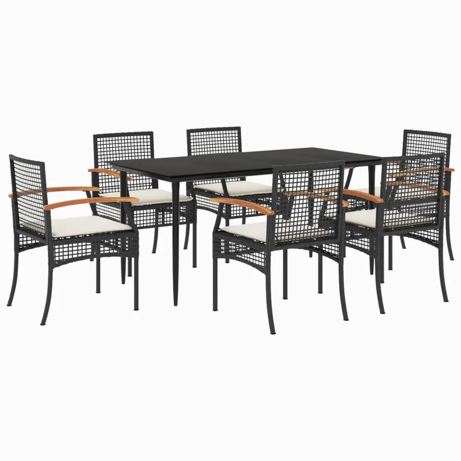 Ensemble à manger de jardin coussins 7pcs Noir Résine tressée - 2