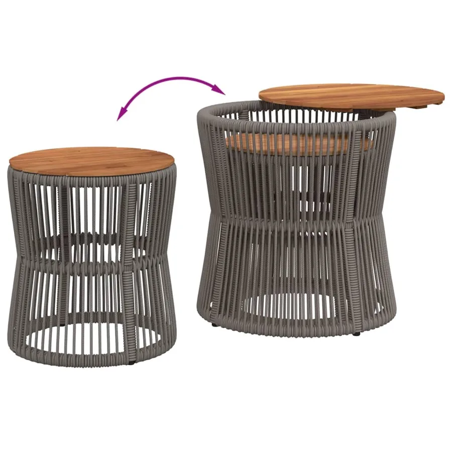Tables d'appoint de jardin 2 pcs dessus en bois gris poly rotin - 7
