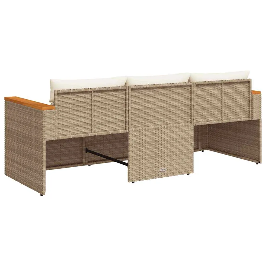 Canapé de jardin avec coussins 3 places beige résine tressée - 5