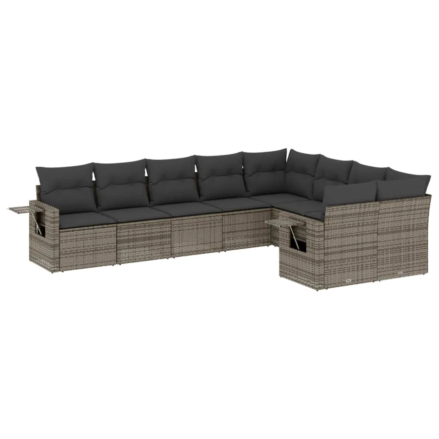 Salon de jardin 9 pcs avec coussins gris résine tressée - 2