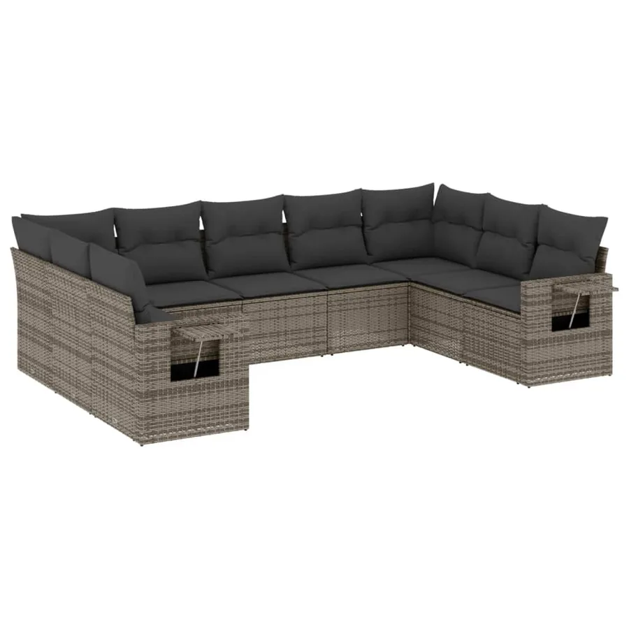 Salon de jardin 9 pcs avec coussins gris résine tressée - 2