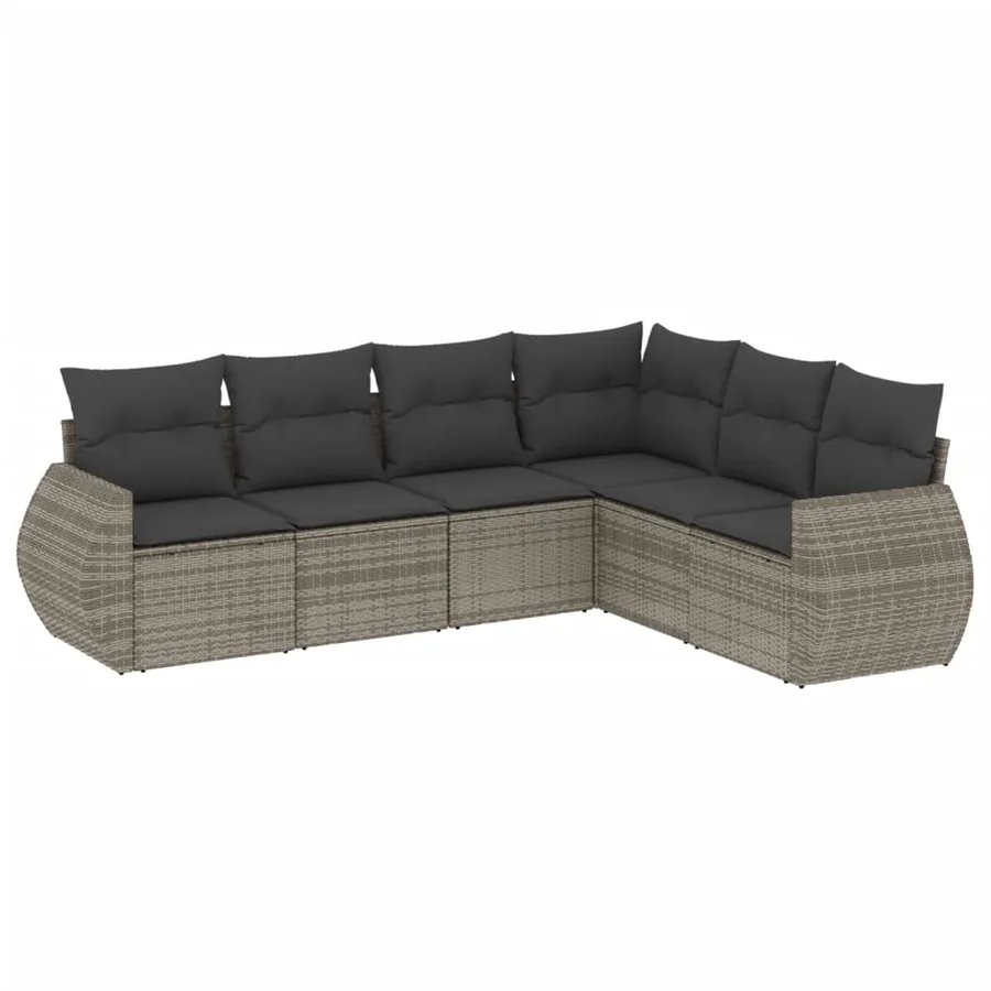 Salon de jardin 6 pcs avec coussins gris résine tressée - 2