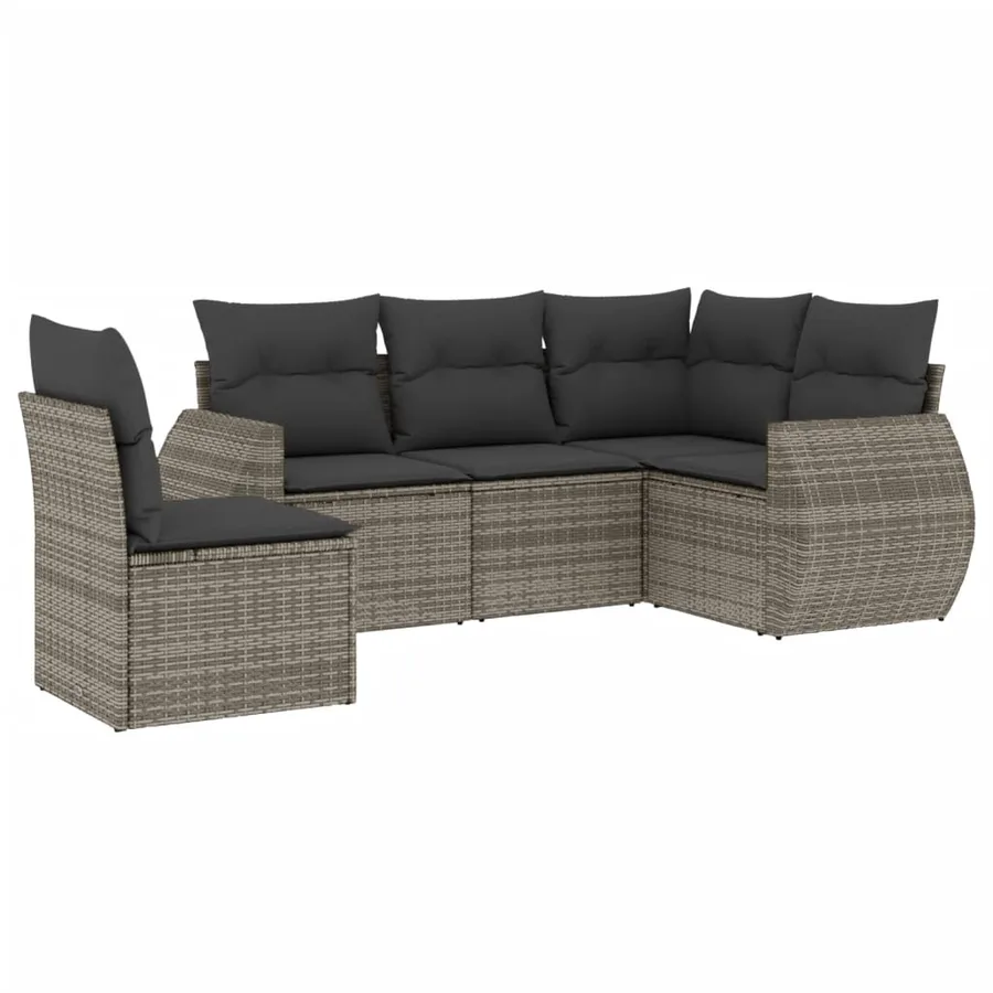 Salon de jardin 5 pcs avec coussins gris résine tressée - 2