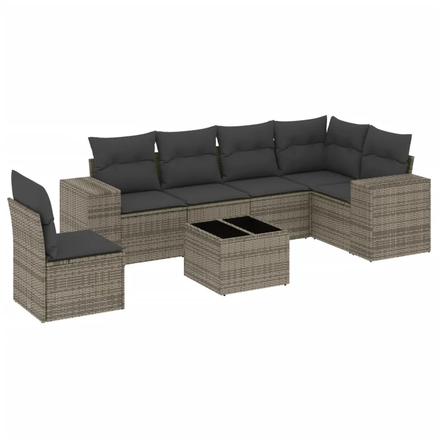 Salon de jardin avec coussins 7 pcs gris résine tressée - 2