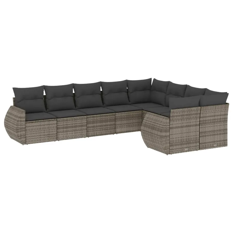 Salon de jardin 9 pcs avec coussins gris résine tressée - 2