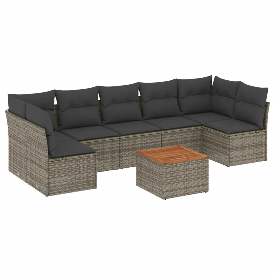 Salon de jardin 8 pcs avec coussins gris résine tressée - 2