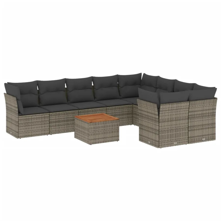 Salon de jardin avec coussins 10 pcs gris résine tressée - 2