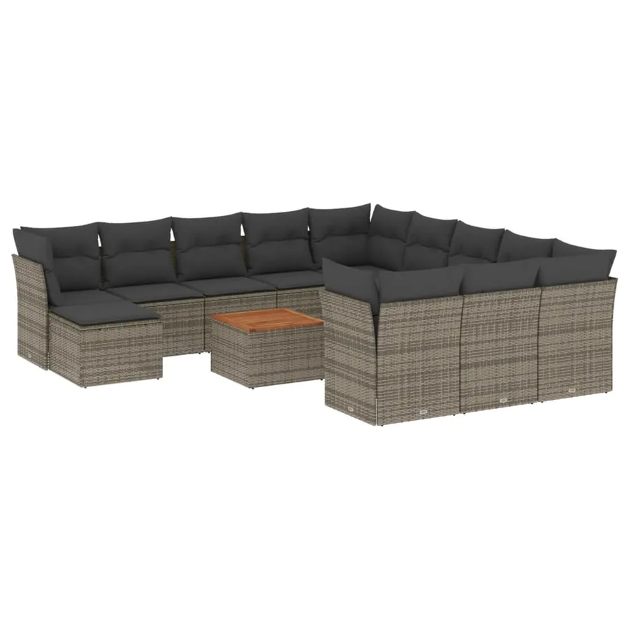 Salon de jardin avec coussins 13 pcs gris résine tressée - 2