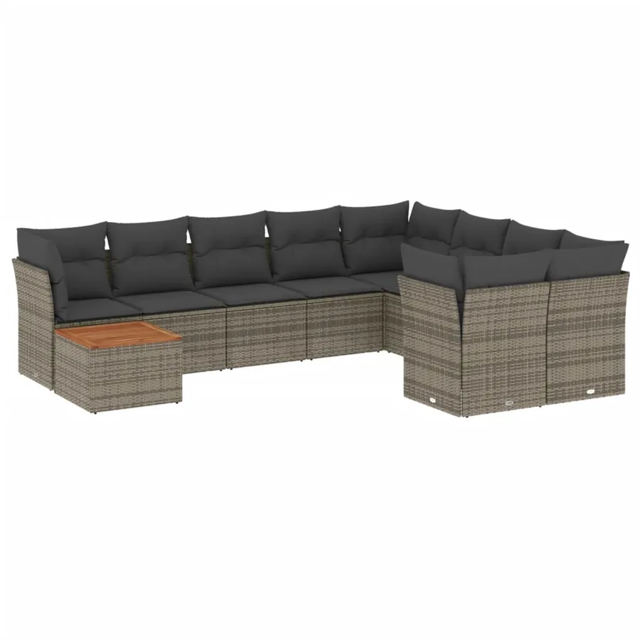 Salon de jardin avec coussins 10 pcs gris résine tressée - 2