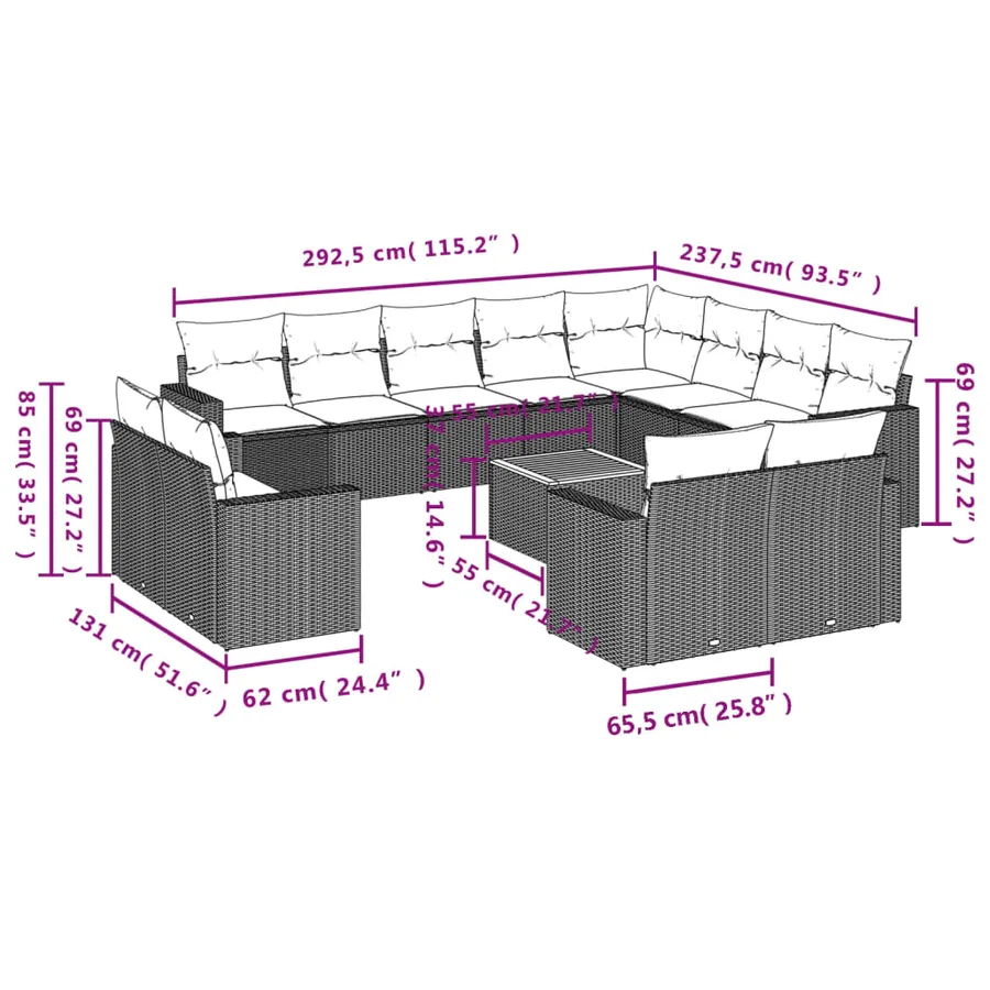 Salon de jardin avec coussins 13 pcs gris résine tressée - 12